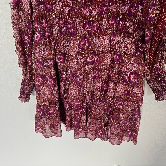 ULLA JOHNSON Brisa Printed Ruffle Mini Dress Claret Patchwork Silk Boho Women 2 - Picture 14 of 15